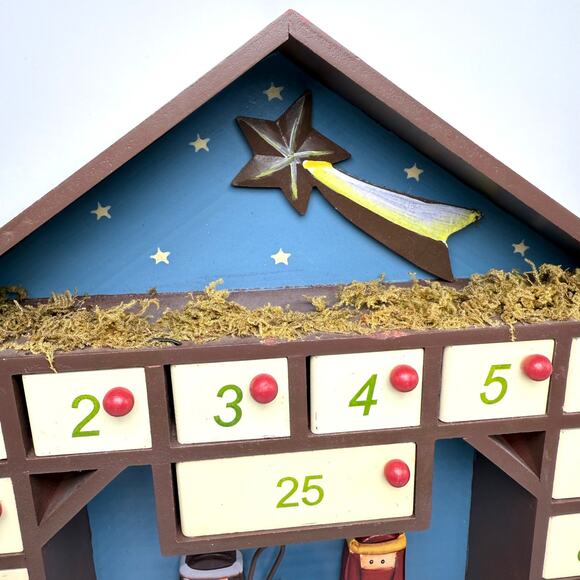 Nativity Scene Advent Calendar 25 Boxes Doors Wooden Manger Christmas Countdown - Picture 4 of 11